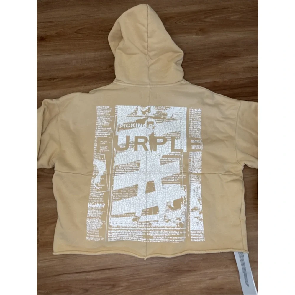 Purple Brand Oversized Fleece Graphic Hoodie‎ Ecru Small NWT
